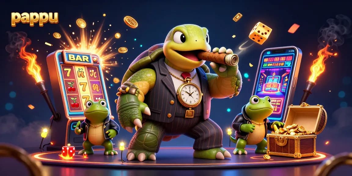 Engage with exciting Pappu gameplay featuring a snapping turtle and bullfrog enforcers amid jackpot explosions.