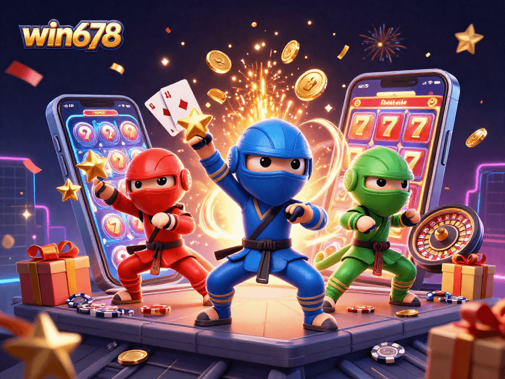 win678 slots collide with vibrant chameleon ninjas amid coins and festive visuals