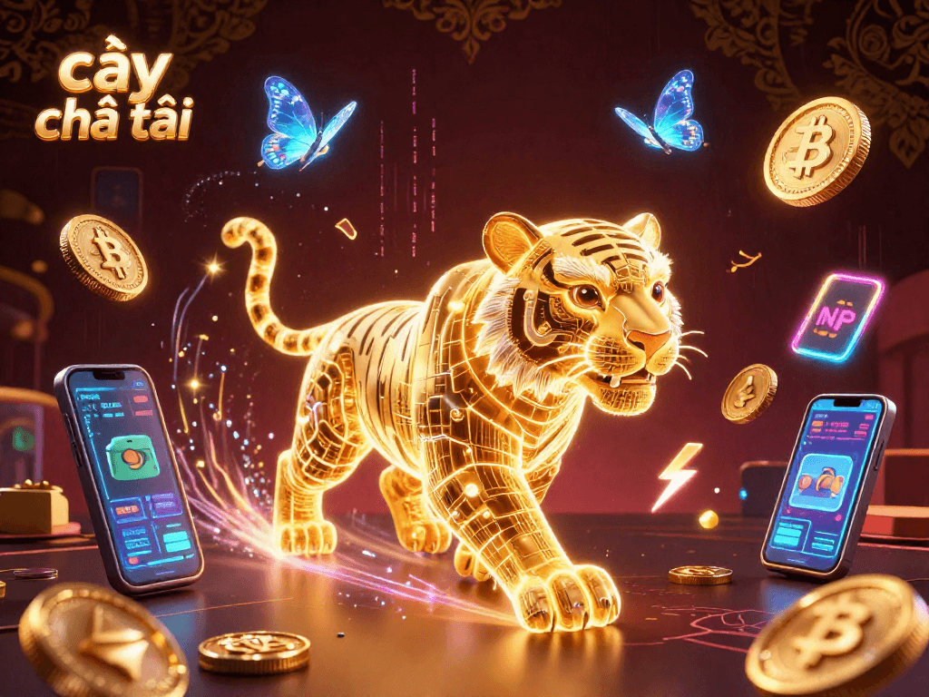 Experience exciting gameplay in cây phát tài with neon visuals and cryptocurrency elements.