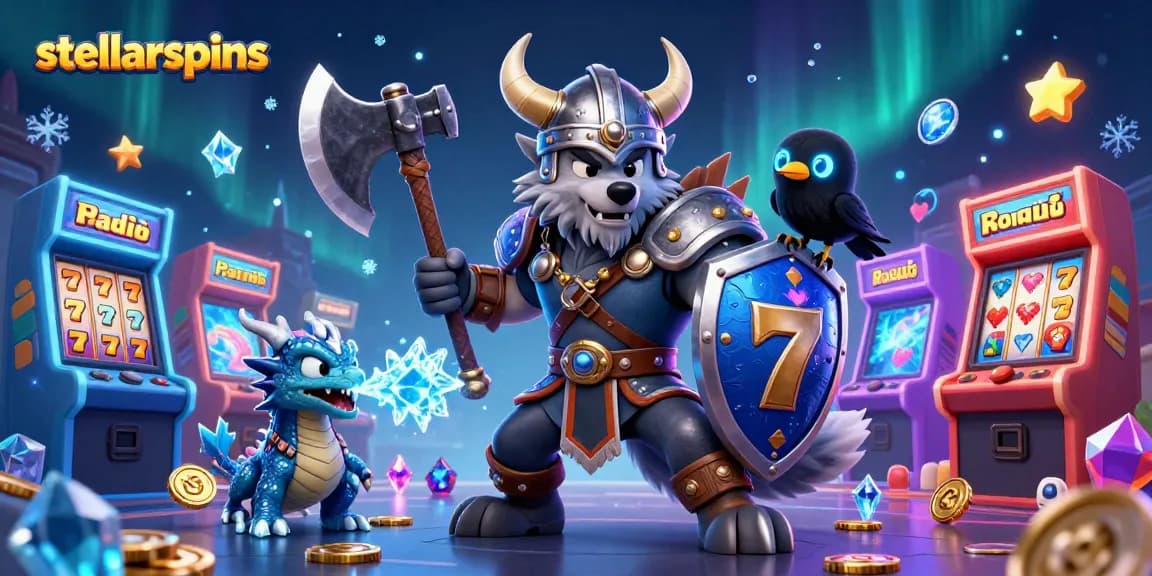 Play thrilling slots at stellarspins with Viking wolf warrior and magical elements.