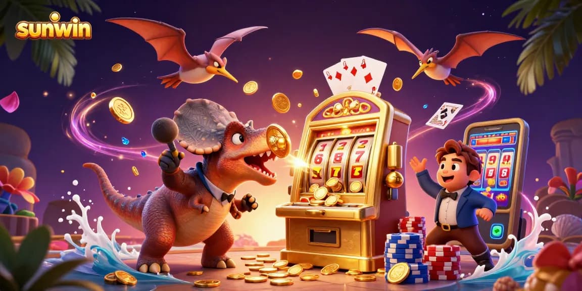 Experience the thrill of sunwin as a pachycephalosaurus triggers a jackpot at a slot machine.