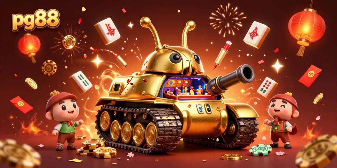 Experience the excitement of pg88's casino atmosphere with this festive 3D scene showcasing vibrant game elements.