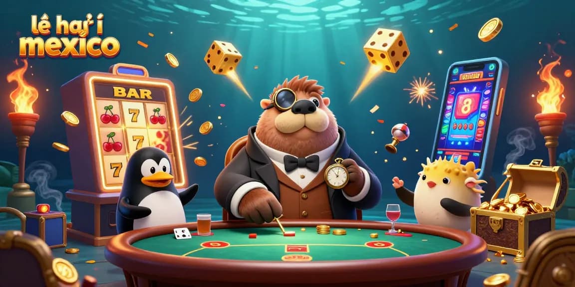 Engage in the lively atmosphere of lễ hội mexico with a cheerful walrus, a penguin dealer, and a bluffing pufferfish at the casino!