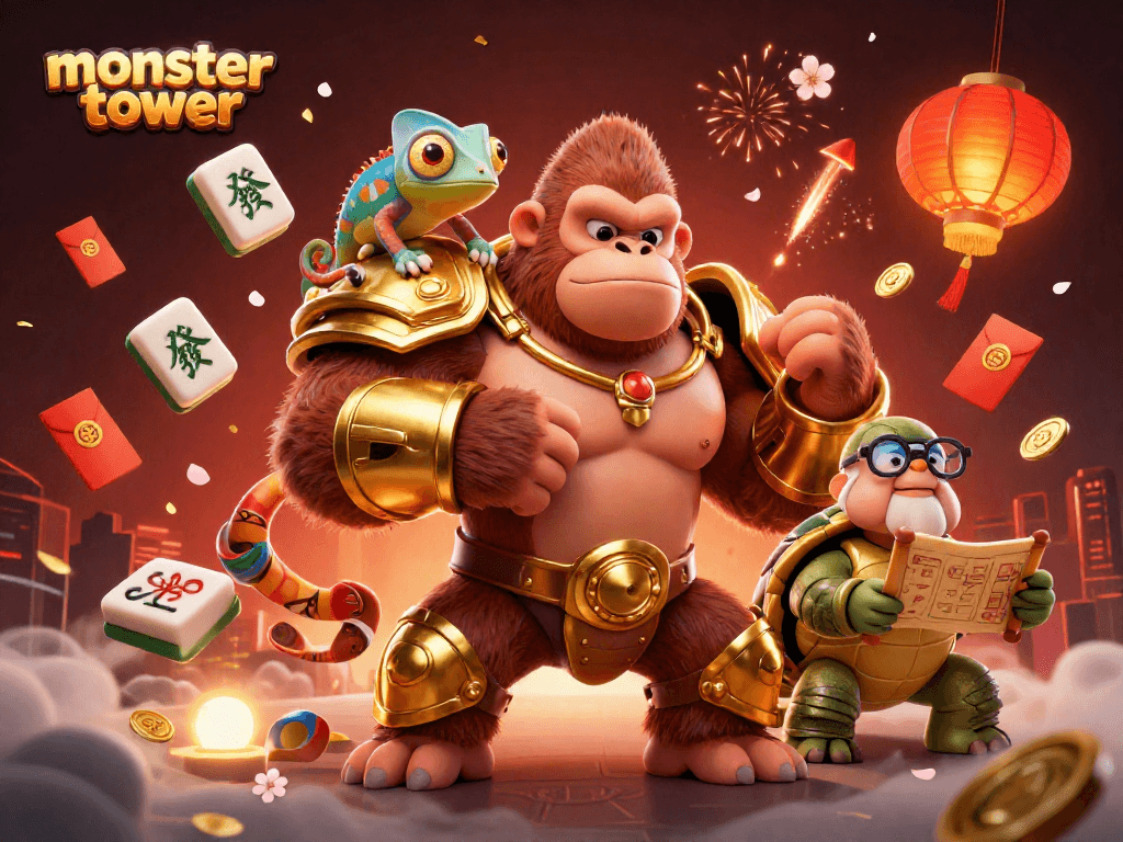 Experience the excitement of Monster Tower as the gorilla king summons mythical creatures, strategically battling enemies.