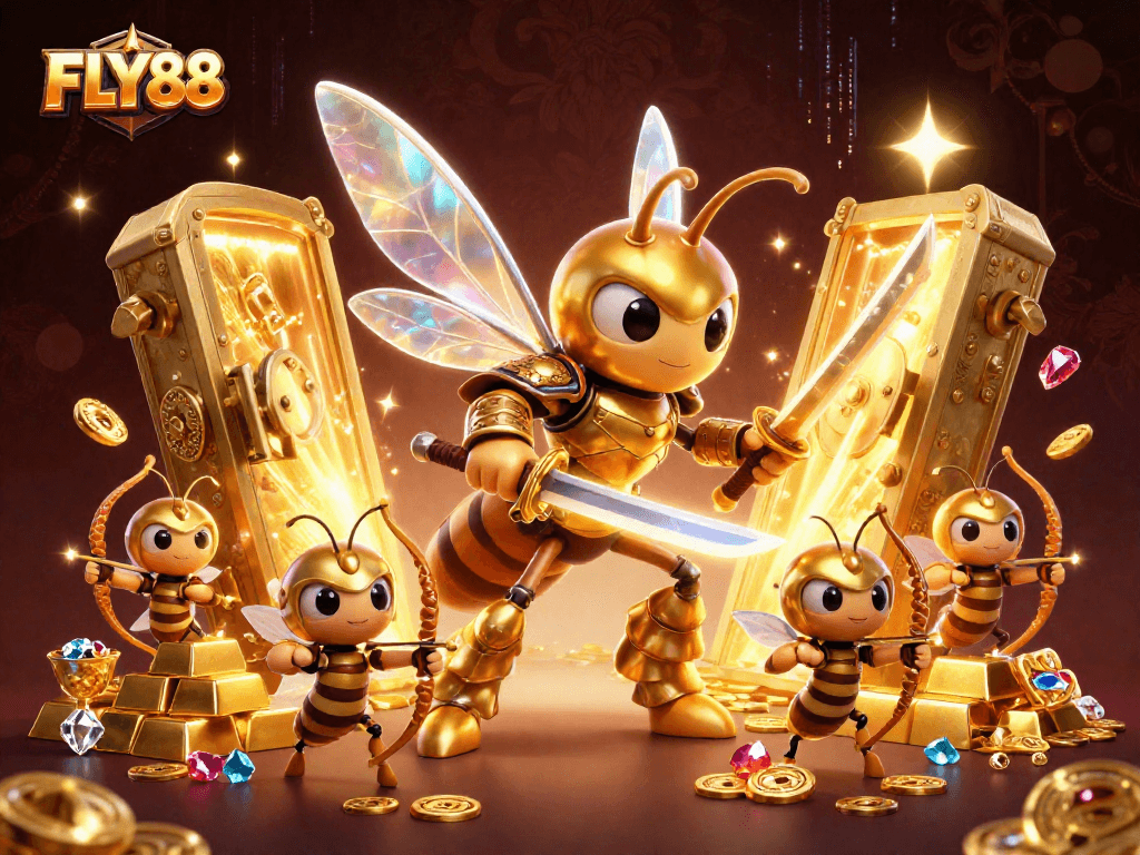 Experience gambling excitement with FLY88 and its vibrant casino games amidst golden treasures.