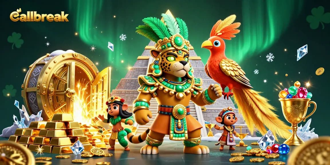 Experience the thrill of callbreak, strategy card game set against a backdrop of dazzling treasures.