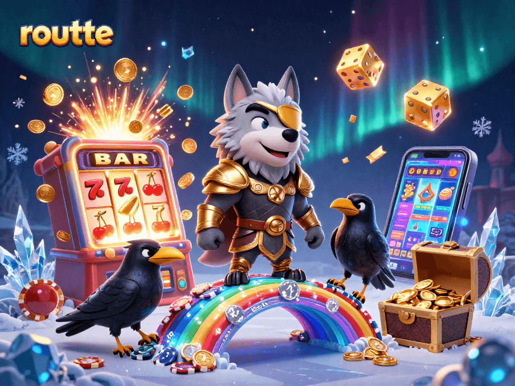Engage with roulette excitement through a Norse-themed casino scene filled with vivid games and characters.