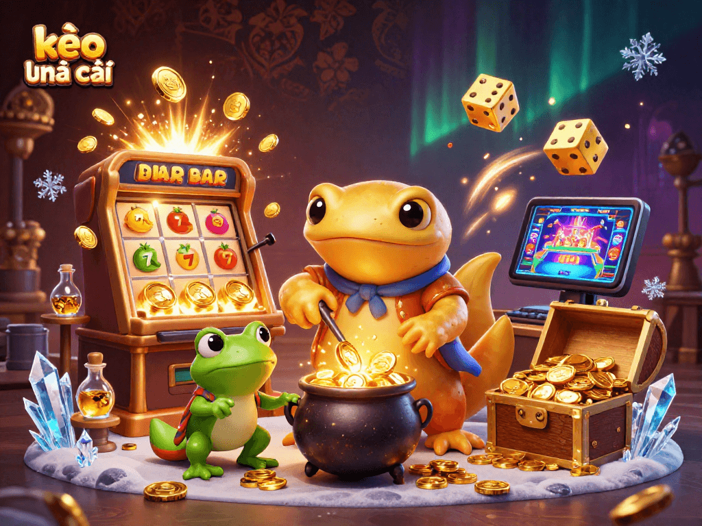 Engage with kèo nhà cái in this vibrant 3D casino scene filled with gold coins and dynamic game elements.