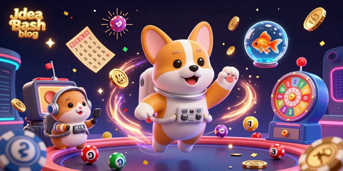 Engage in thrilling gaming with Idea Bash blog featuring a dynamic 3D casino illustration full of vibrant game elements.