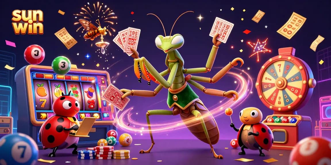 Experience the excitement of sun win with vibrant slot reels, jackpots, and cheering characters.
