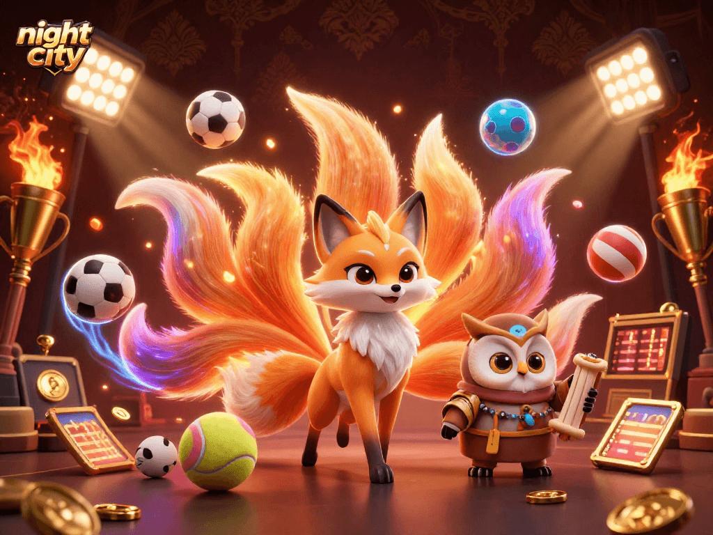 Engage in the night city of thrilling sports betting with dynamic spirit characters and vibrant sports elements