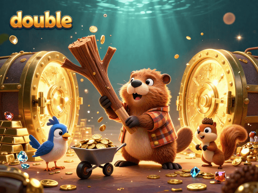 Experience winning fun with double as beaver chops tree raining gold coins while a squirrel stacks acorns.