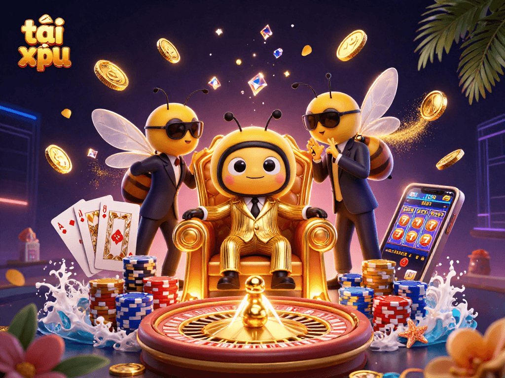 Engage in tài xỉu with stunning 3D visuals featuring a bold mob boss character and dynamic gambling elements.