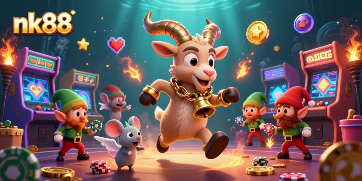 Experience nk88's vibrant casino scene with Krampus and mischievous gremlins during thrilling gameplay.