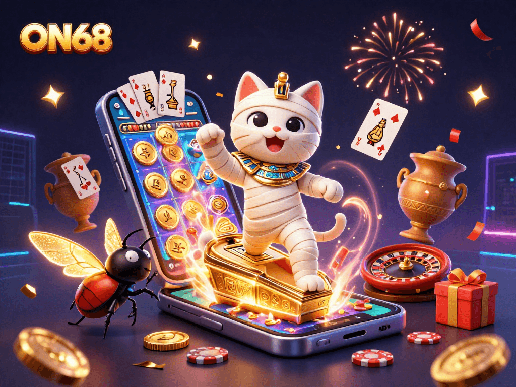 Experience thrilling gameplay at ON68 with a vibrant pyramid casino scene featuring winning elements.