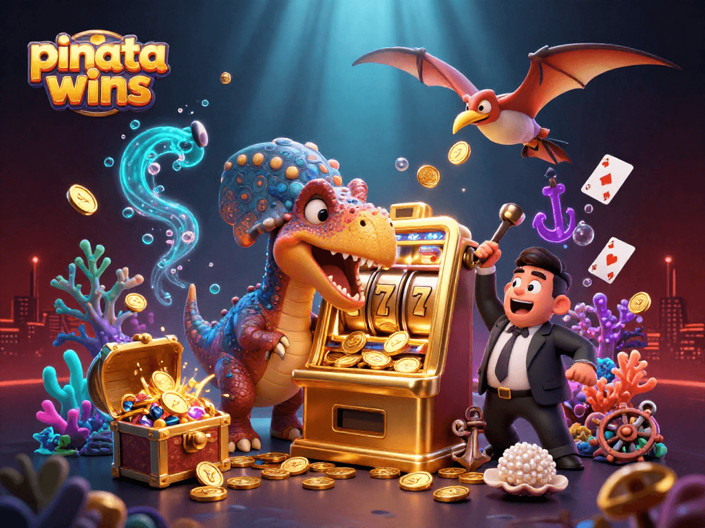 Engage with pinata wins by winning jackpots, featuring exciting characters and casino symbols.