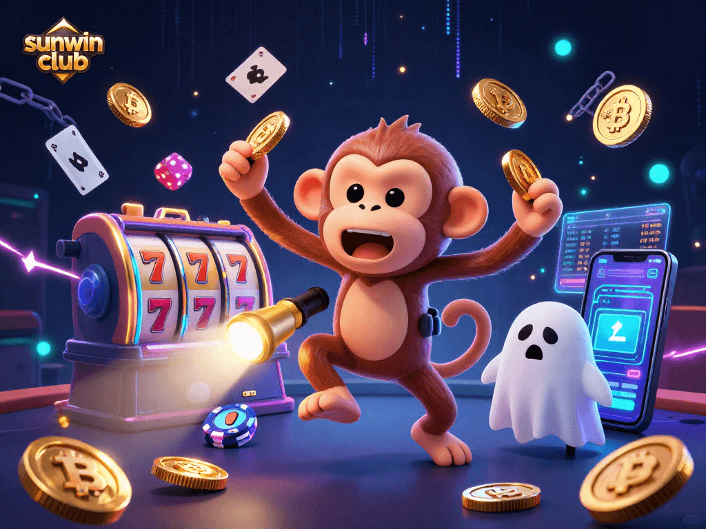 Engage in exhilarating experiences with the sunwin club as vibrant characters illuminate a haunted casino.