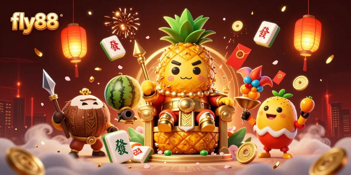 Experience excitement with fly88 as the golden pineapple king rules the beach casino with fun games.