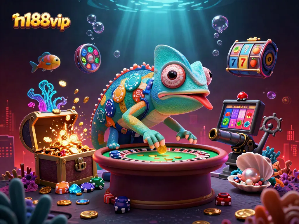 Engage in thrilling slots gameplay with n188vip's exciting casino world featuring a chameleon owner.