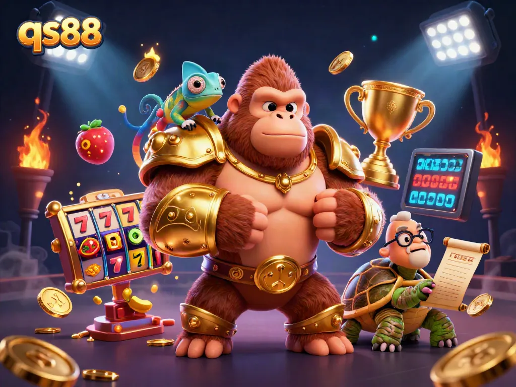 Experience the excitement of qs88 with a vibrant and dynamic casino-themed illustration.