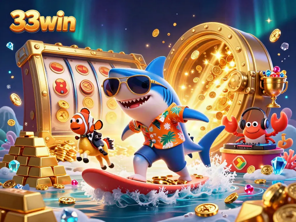 Experience vibrant casino fun with 33win's animated sharks and treasures.