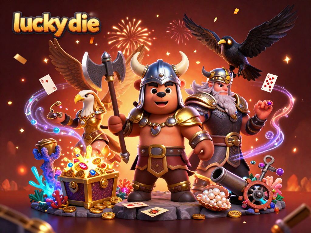 Experience the thrilling lucky dice game with Viking characters and vibrant casino elements.