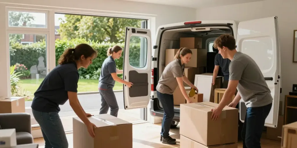 House Clearance Edinburgh team handling items with care in a residential home.