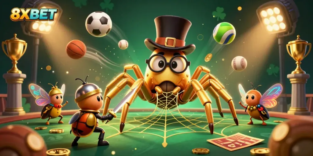 Explore the captivating world of 8XBET through this dynamic casino-themed illustration.