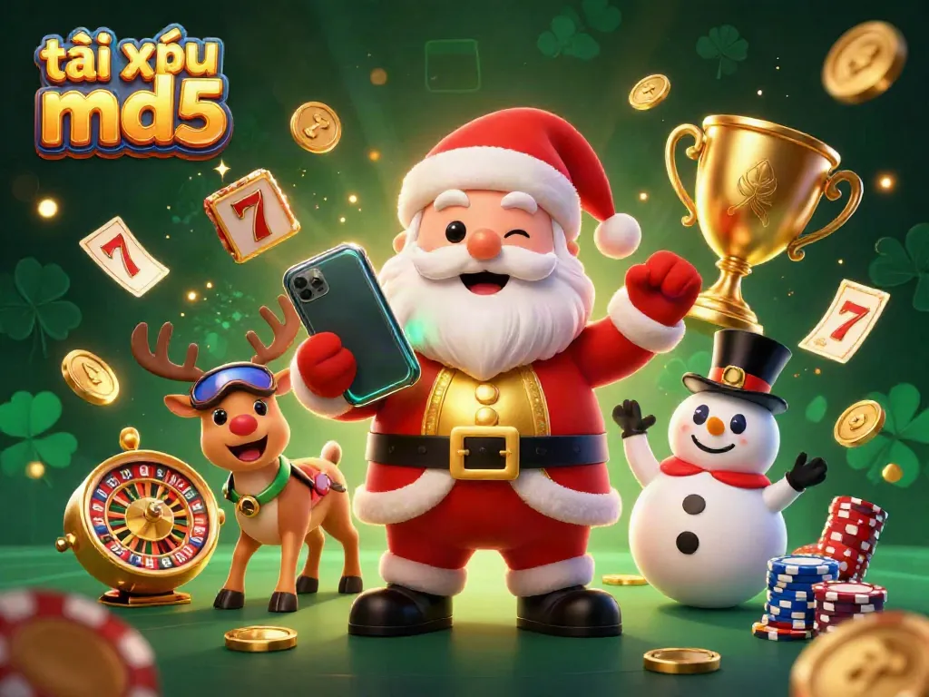 Experience the excitement of tài xỉu md5 with a vibrant 3D casino scene featuring unique characters and dynamic elements.