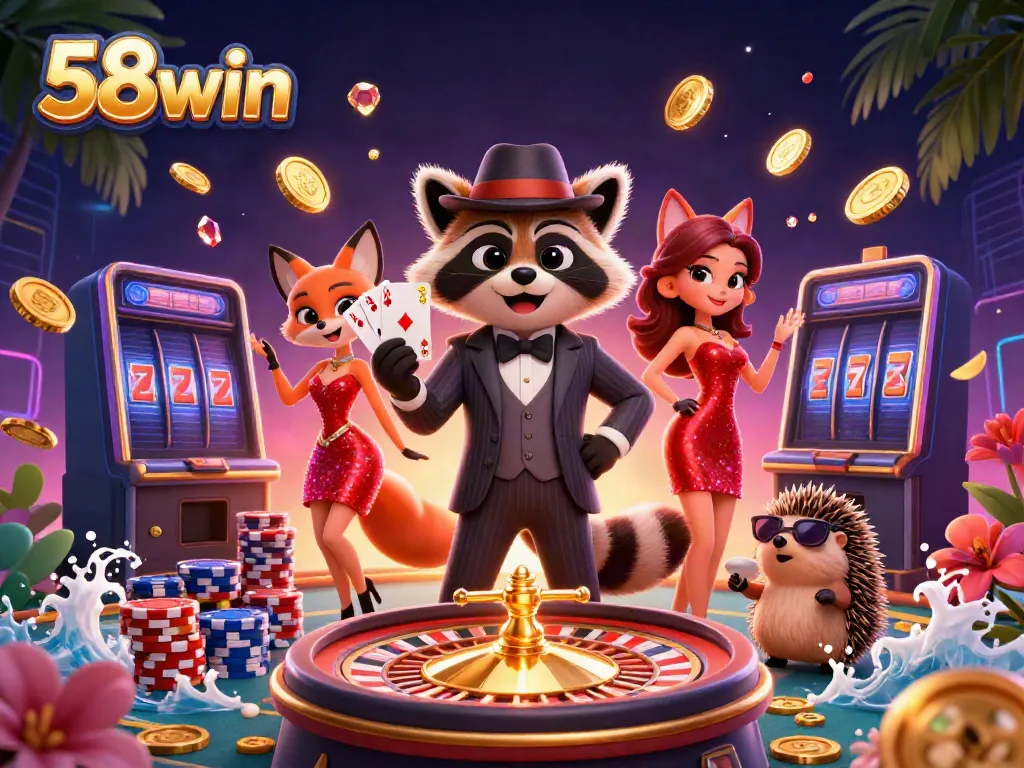 Experience thrilling gameplay with 58win's cartoon characters in an exciting casino setting.