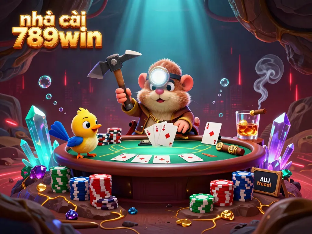 Imagine winning big at nhà cái 789win with a treasure hunter mole in a vibrant casino scene.