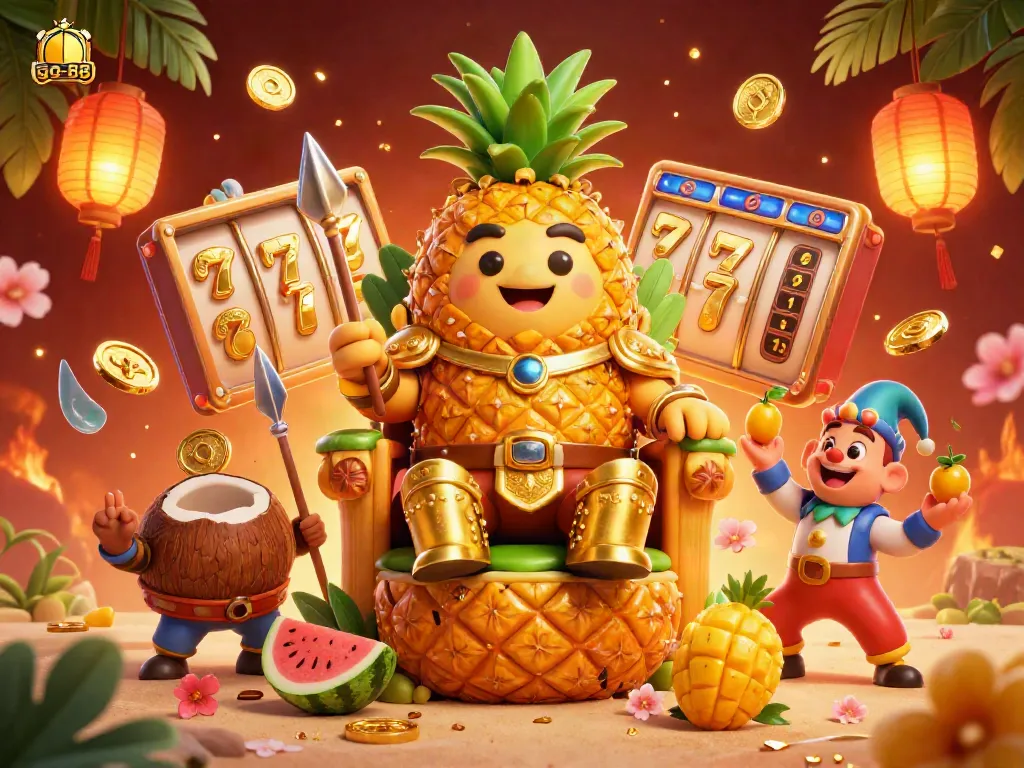 Experience winning strategies at go-88 with a vibrant beach casino showcasing lively characters and exciting slot elements.