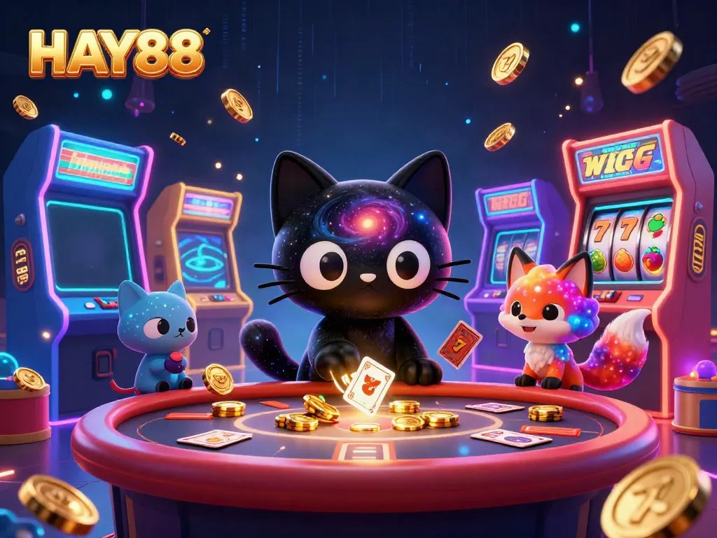 Engage in thrilling gameplay at HAY88 with cosmic characters and vibrant casino elements.