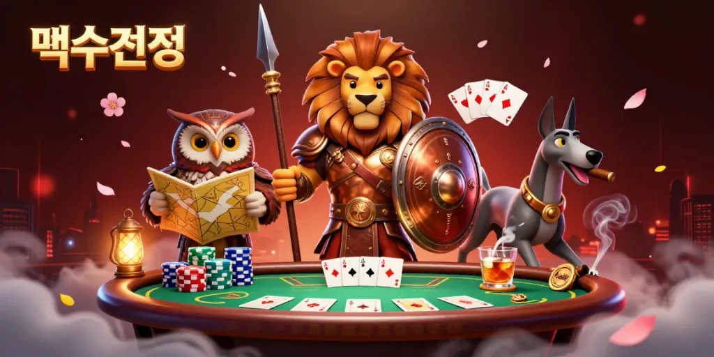 Engaging scene featuring a bronze-armored Spartan lion and owl strategist for 먹튀검증 in a casino atmosphere.