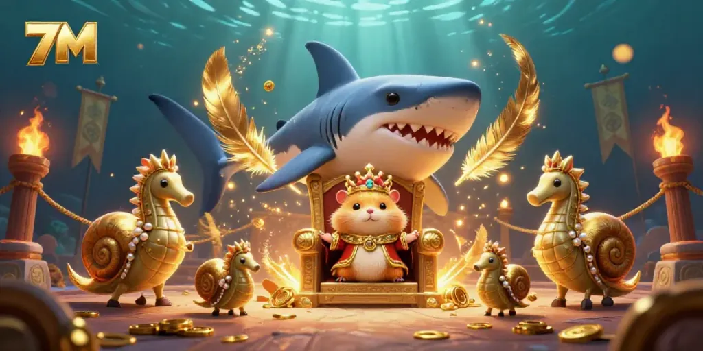 Engage with the 7M golden hamster king throne scene filled with casino and betting elements.