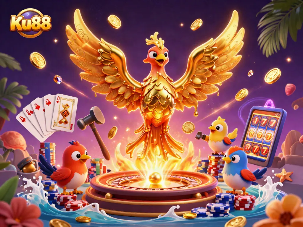 Experience the thrill of Ku88 with molten gold phoenix and dynamic casino elements.