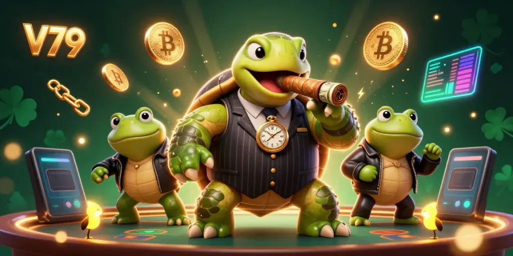 Experience the vibrant V79 casino adventure with the snapping turtle and bullfrog enforcers.