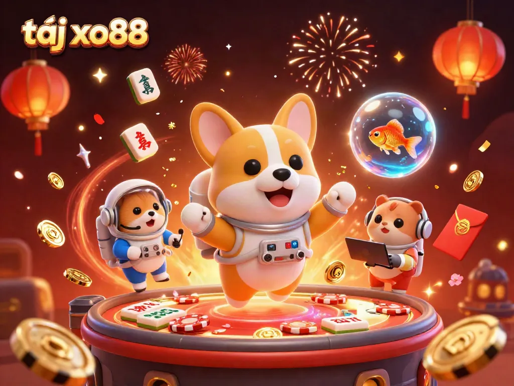 Experience thrilling moments at tại xo88 with a dynamic floating casino scene filled with fun elements.