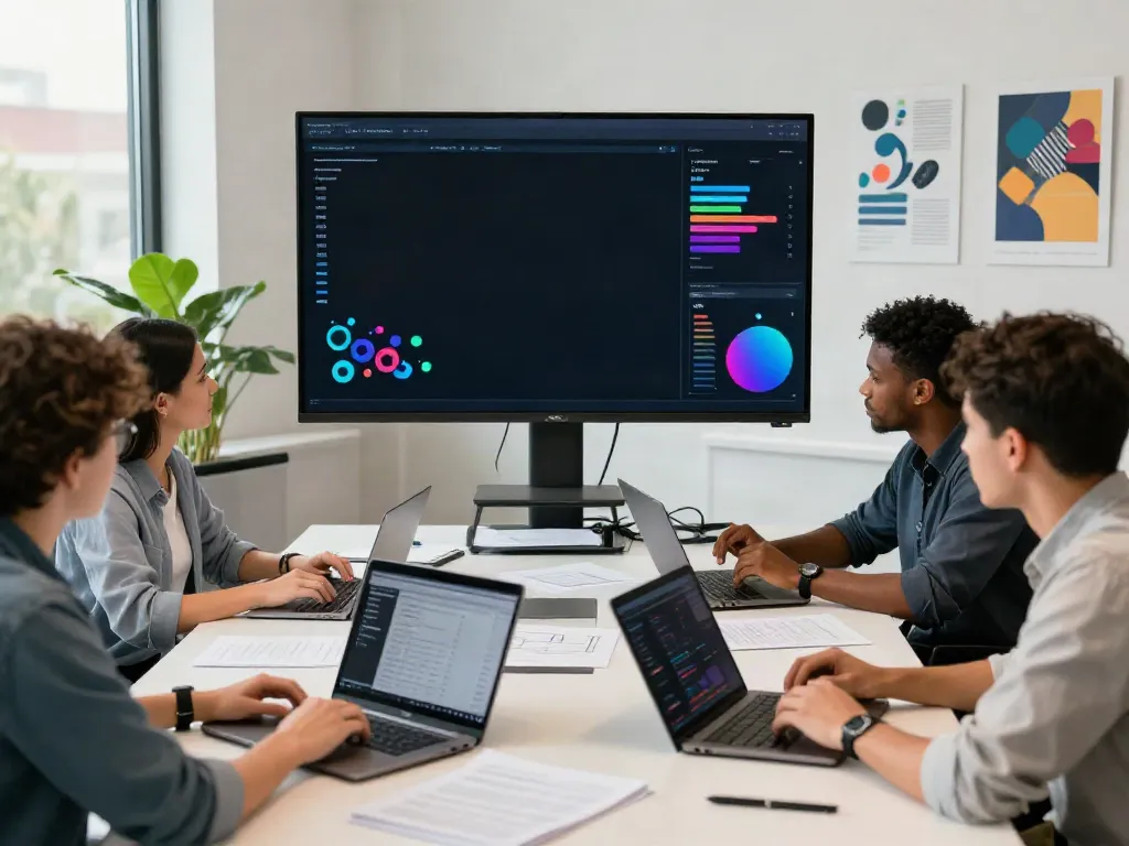 Team collaborating on Paid Ads Management in a modern Manchester office, showcasing analytics and strategy.
