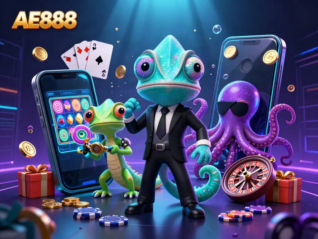 Engage with AE888's thrilling casino experience featuring colorful slot games and vibrant characters.