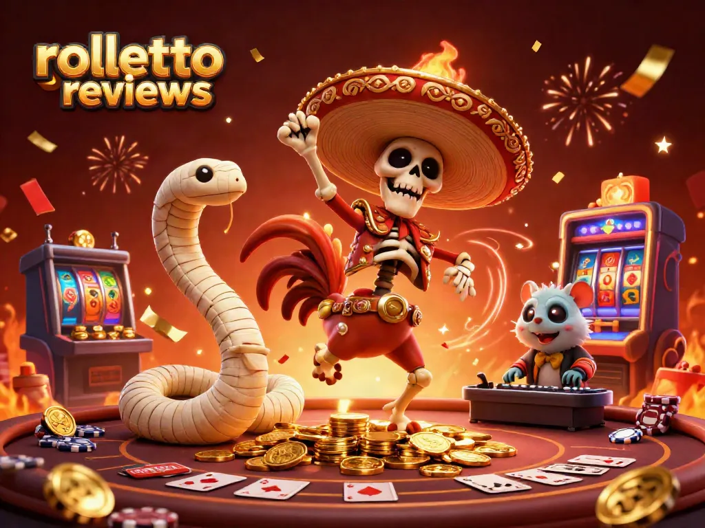 Experience rolletto reviews with vibrant 3D casino characters dancing amid roulette wheels and jackpot elements.
