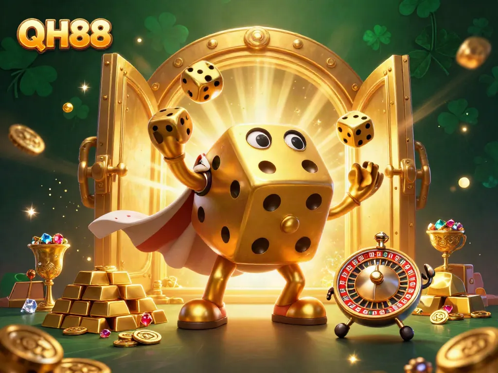 Experience dynamic gaming excitement with QH88 in this vibrant 3D casino scene.