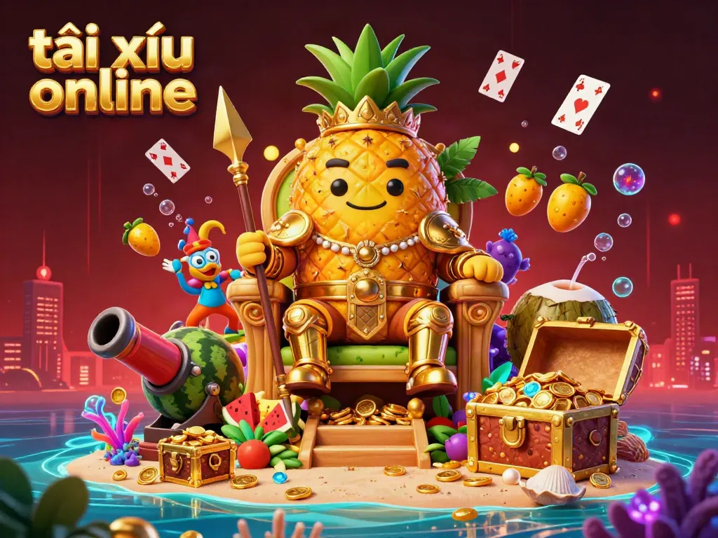 Engage in tài xỉu online excitement as the golden pineapple king rules the casino beach.