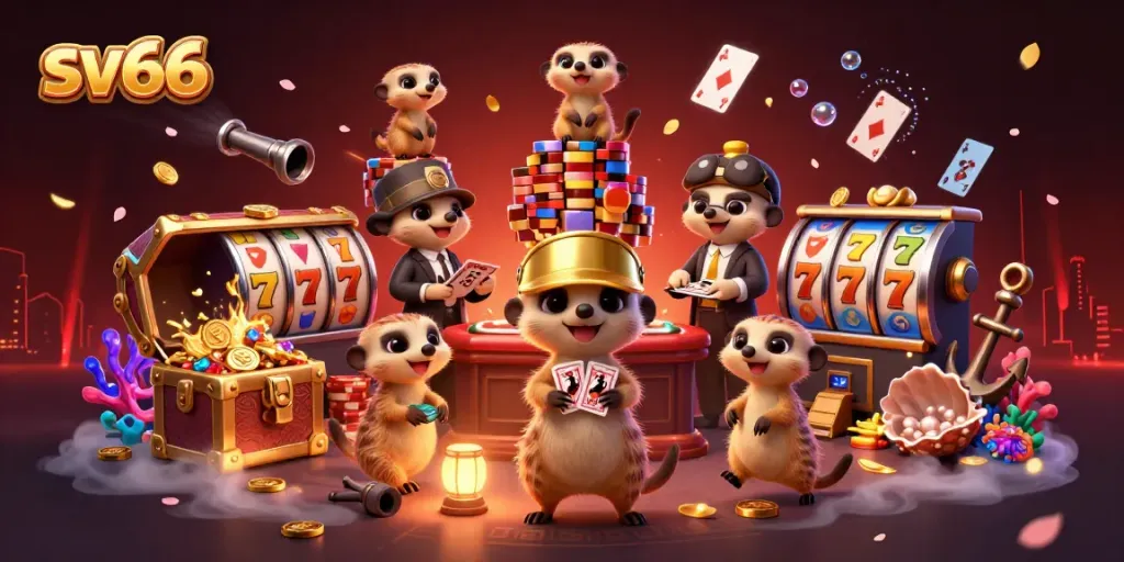 Experience thrilling gameplay with sv66's meerkat-themed casino, filled with slots and vibrant treasures.