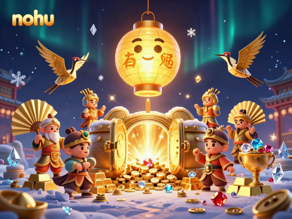 Engage in epic wins at nohu with vibrant 3D casino illustration spotlighting jackpots and treasures.