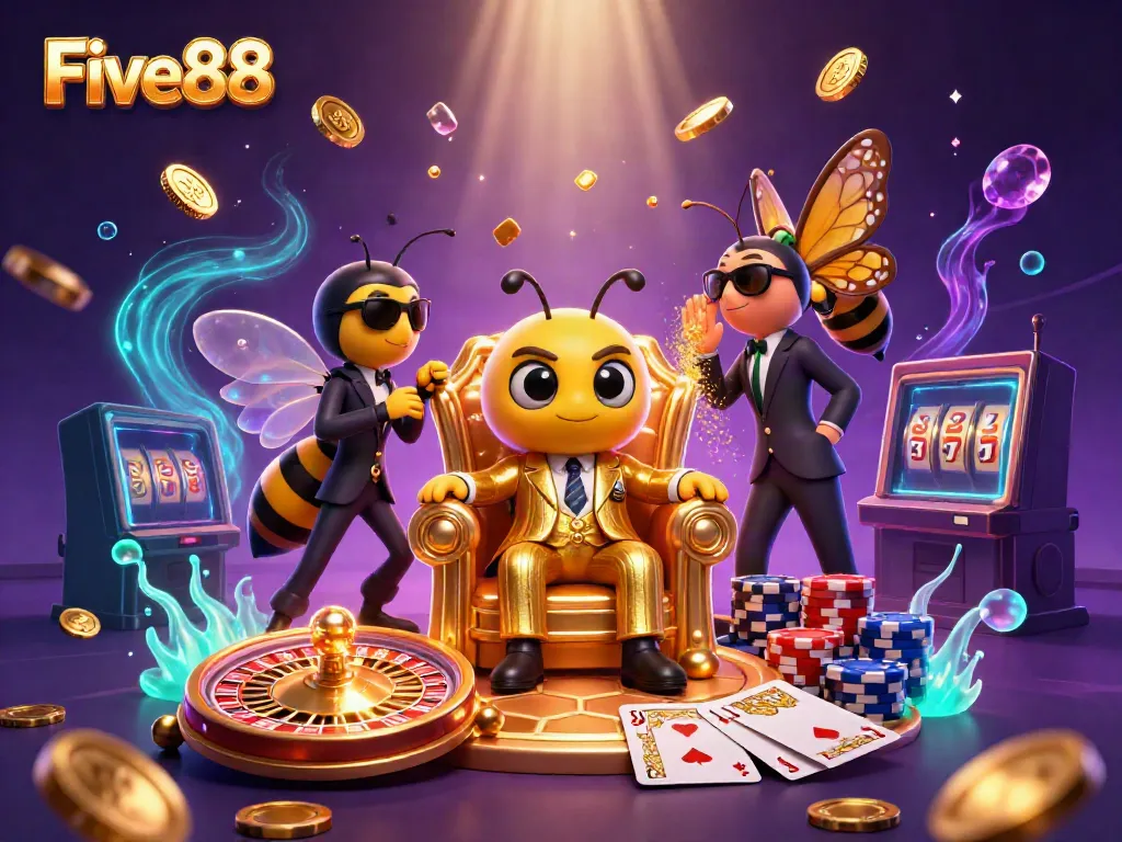 Experience thrilling gameplay at Five88 with a vibrant casino scene featuring a bumblebee mob boss.