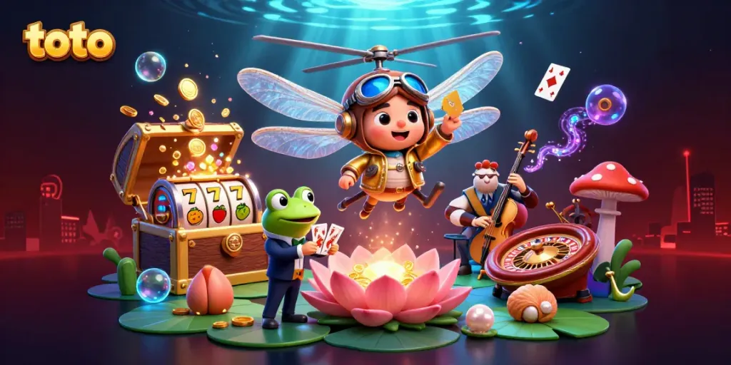 Engage with thrilling casino adventures showcasing toto-inspired games with vibrant characters.