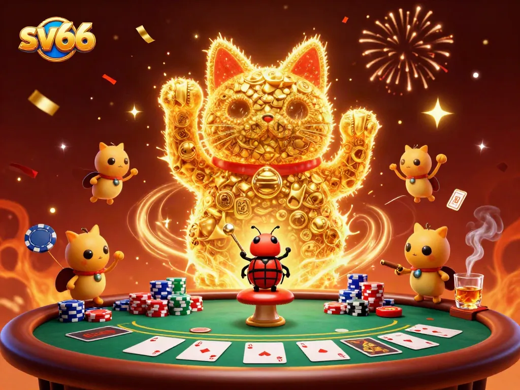 Experience the magic of sv66 casino with dynamic golden fireflies and vibrant poker elements.