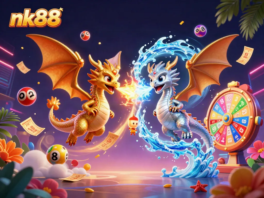 Enhance your nk88 gaming experience with vibrant lottery balls and dynamic animated dragons.