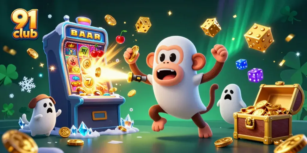 Engage with the thrilling 91 club casino scene featuring vibrant characters and dynamic game elements.